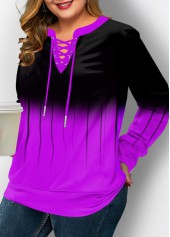 Long Sleeve Ombre Lace Up Sweatshirt