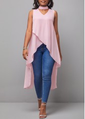 Cutout Dip Hem Light Pink Tank Top