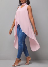 Cutout Dip Hem Light Pink Tank Top