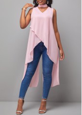 Cutout Dip Hem Light Pink Tank Top