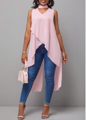 Cutout Dip Hem Light Pink Tank Top