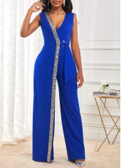 Sequin Sapphire Blue V Neck Jumpsuit
