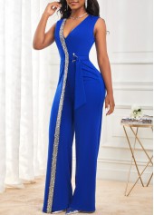 Sequin Sapphire Blue V Neck Jumpsuit