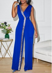 Sequin Sapphire Blue V Neck Jumpsuit