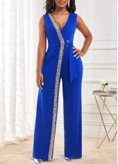 Sequin Sapphire Blue V Neck Jumpsuit | Rosewe.com - USD $37.98