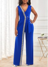 Sequin Sapphire Blue V Neck Jumpsuit