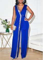 Sequin Sapphire Blue V Neck Jumpsuit
