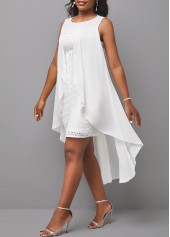 White Hollow Embroidered Round Neck Sleeveless Dress