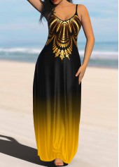 Ombre Spaghetti Strap Yellow Maxi Dress