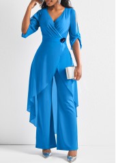 Chiffon Light Blue Flower Decoration Jumpsuit