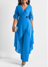 Chiffon Light Blue Flower Decoration Jumpsuit