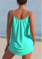 Cyan Striped Bowknot Spaghetti Strap Tankini Set