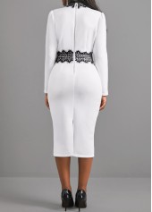 Lace Patchwork Long Sleeve White Dress