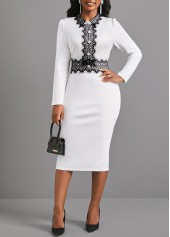 Lace Patchwork Long Sleeve White Dress