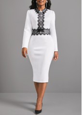 Lace Patchwork Long Sleeve White Dress