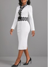 Lace Patchwork Long Sleeve White Dress