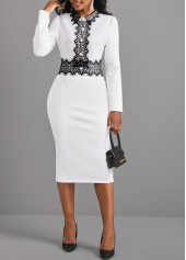 Lace Patchwork Long Sleeve White Dress