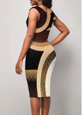 Printed Sleeveless V Neck Brown Dress