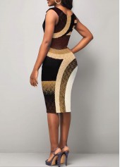 Printed Sleeveless V Neck Brown Dress