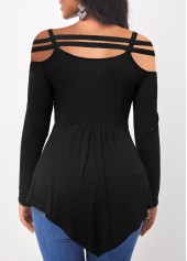 Cold Shoulder Asymmetric Hem Black T Shirt