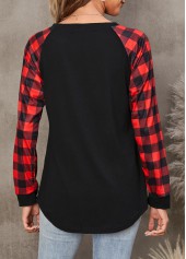 Tartan Print Black Round Neck T Shirt