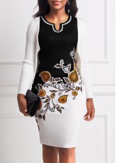 Split Neck Black Paisley Print Dress