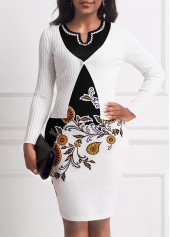 Split Neck Black Paisley Print Dress