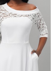 White Lace Stitching Asymmetric Hem Dress