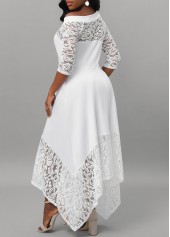 White Lace Stitching Asymmetric Hem Dress