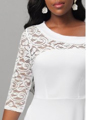 White Lace Stitching Asymmetric Hem Dress