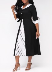 Faux Two Piece Polka Dot Black Dress