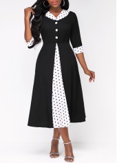 Faux Two Piece Polka Dot Black Dress