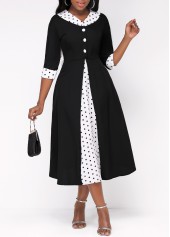 Faux Two Piece Polka Dot Black Dress