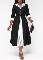 Faux Two Piece Polka Dot Black Dress