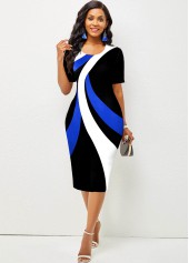 Contrast Black Round Neck Short Sleeve Dress