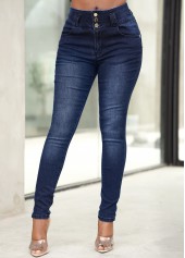 Pocket Dark Blue Mid Waist Jeans