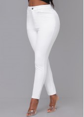 White High Waisted Skinny Zipper Fly Pants