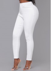 White High Waisted Skinny Zipper Fly Pants