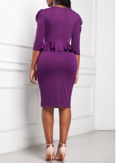 Faux Two Piece 3/4 Sleeve Purple Dress