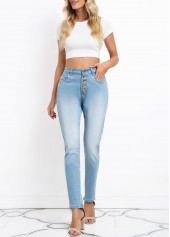 Denim Blue Skinny High Waisted Button Jeans
