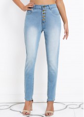Denim Blue Skinny High Waisted Button Jeans
