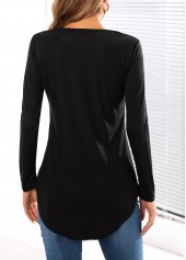 Lace Up Long Sleeve Black T Shirt