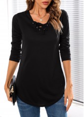 Lace Up Long Sleeve Black T Shirt