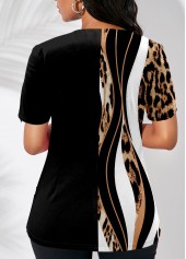 Leopard Asymmetric Hem Multi Color T Shirt