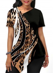 Leopard Asymmetric Hem Multi Color T Shirt