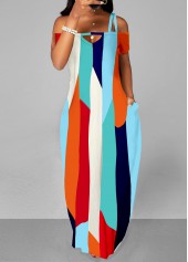 Multi Color Short Sleeve Double Straps Maxi Dress