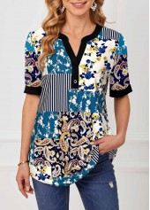 Paisley Print Split Neck Short Sleeve Blouse