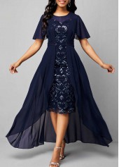 Sequin Embroidered Chiffon Round Neck Dress