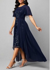 Sequin Embroidered Chiffon Round Neck Dress