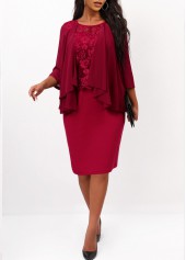 3/4 Sleeve Wine Red Round Neck Dress